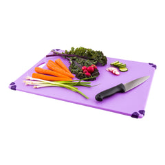 Sure Grip Purple Plastic Cutting Board - Allergen Safe, Non-Slip, Measurement Markers, Carrying Handle - 18