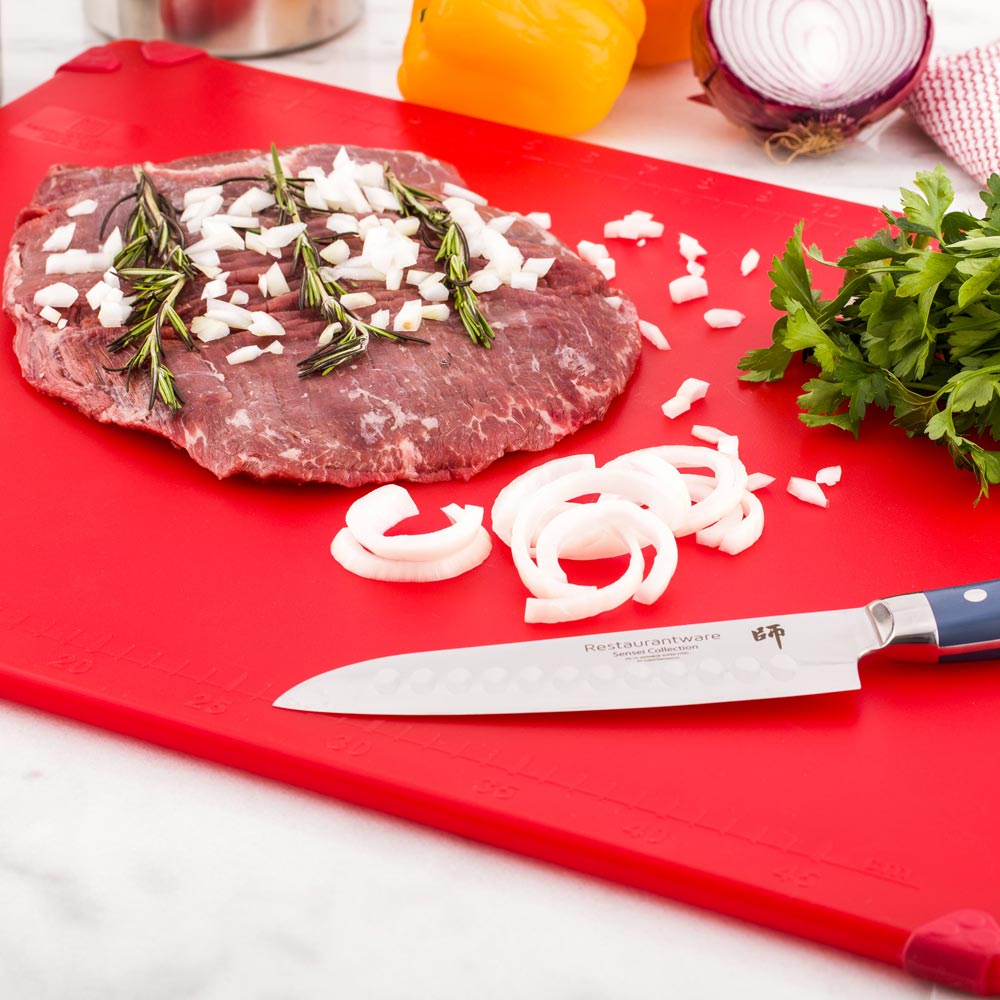 Sure Grip Red Plastic Cutting Board - Non-Slip, Measurement Markers, Carrying Handle - 18" x 24" - 1 count box