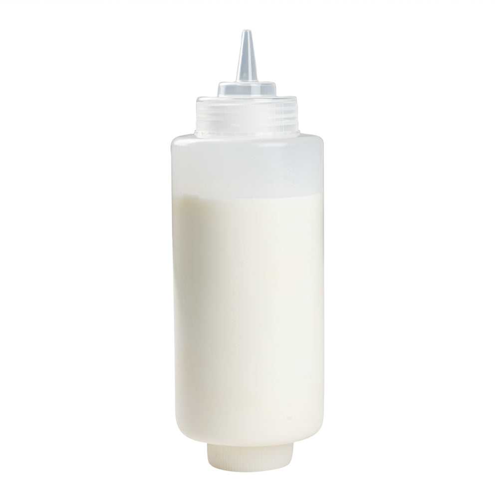 First In First Out 32 oz Clear Plastic Squeeze Bottle - Refill Lid, Precision Tip - 3 1/2" x 3 1/2" x 9 1/2" - 1 count box