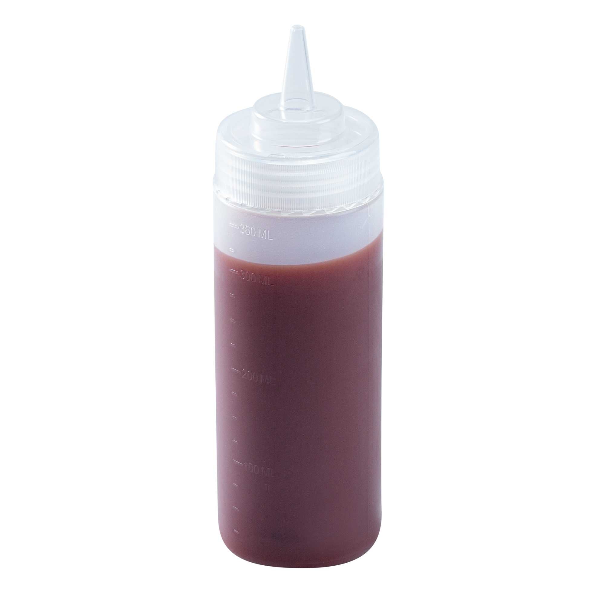 Sauce Tek 12 oz Clear Plastic Squeeze Bottle - Precision Tip - 2 1/4" x 2 1/4" x 8" - 72 count box