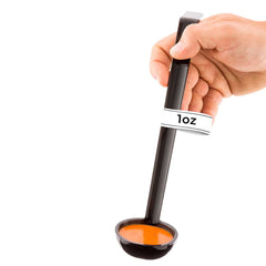 Voga 1 oz Black Plastic Sauce Ladle - 10 1/2