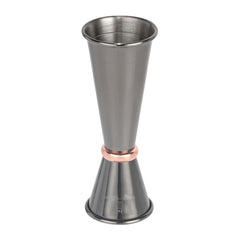 Bar Lux 1 oz / 2 oz Black-Plated Stainless Steel Jigger - Japanese Style, Copper-Plated Ring - 1 count box