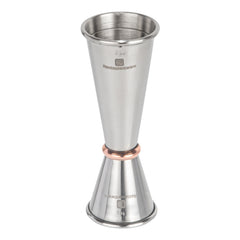 Bar Lux 1 oz / 2 oz Stainless Steel Jigger - Japanese Style, Mirrored Finish, Copper-Plated Ring - 1 count box