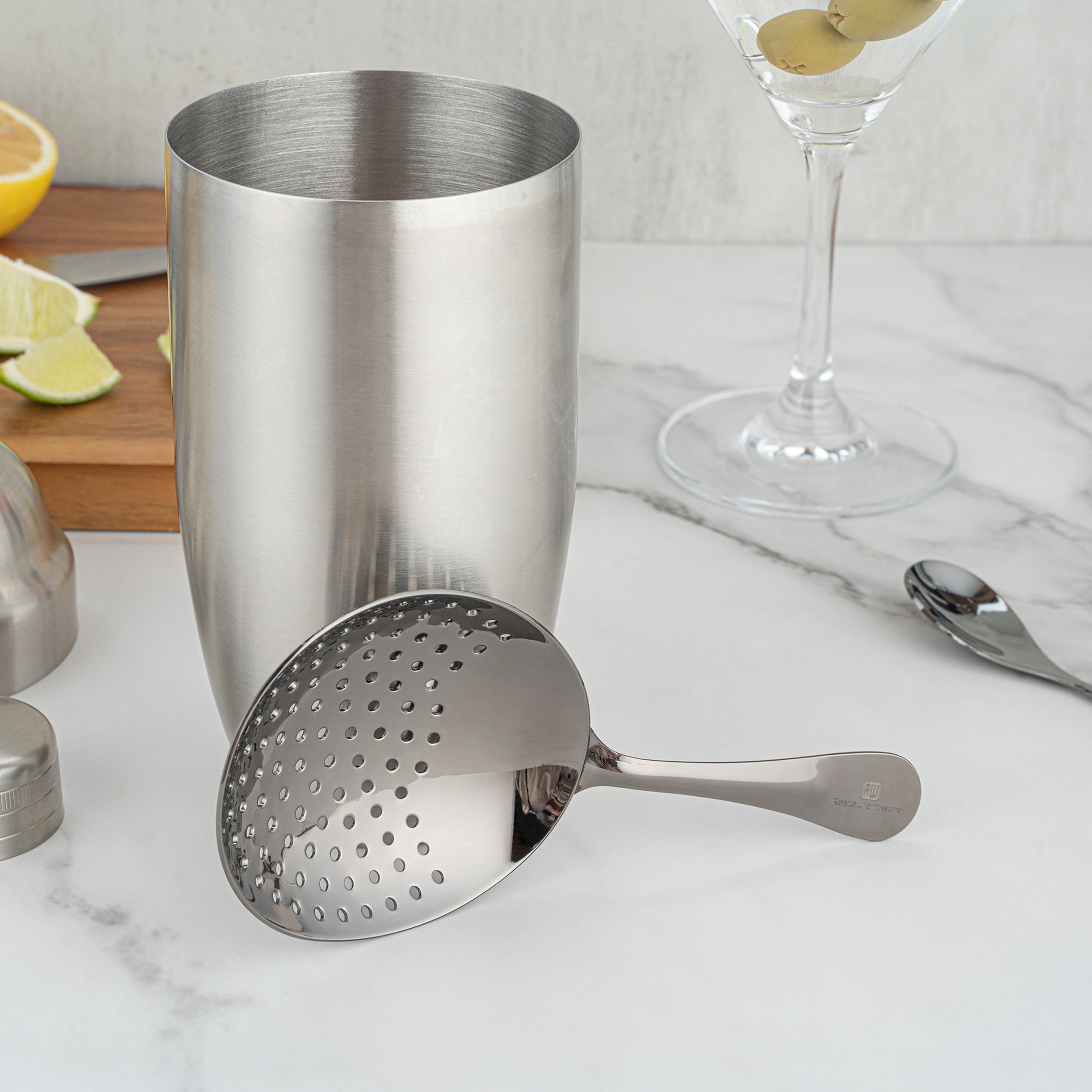 Bar Lux Black-Plated Stainless Steel Julep Strainer - 6 1/2" - 1 count box