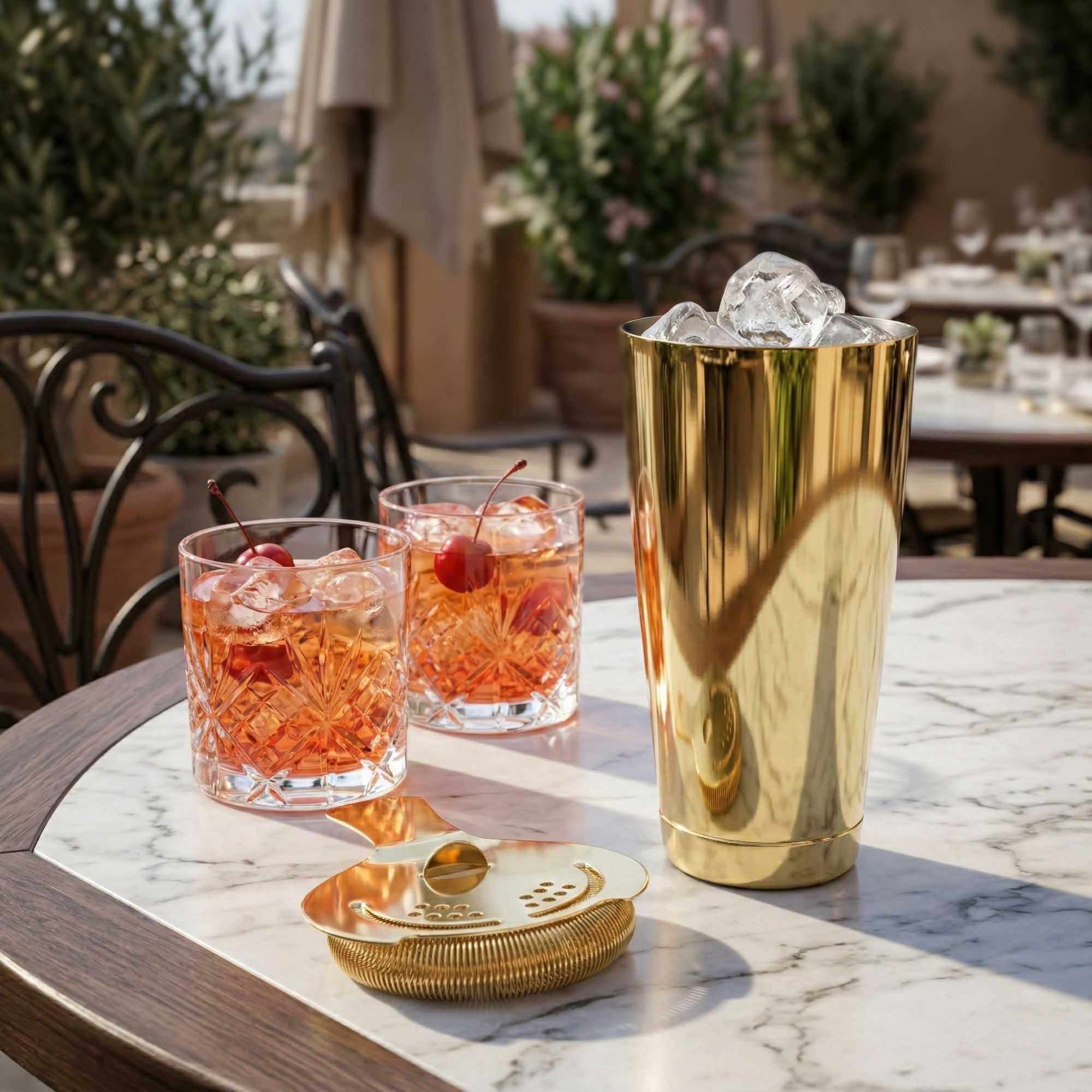 Bar Lux 24 oz Gold-Plated Stainless Steel Cocktail Shaker Tin - Weighted - 3 1/2" x 3 1/2" x 6 1/2" - 1 count box