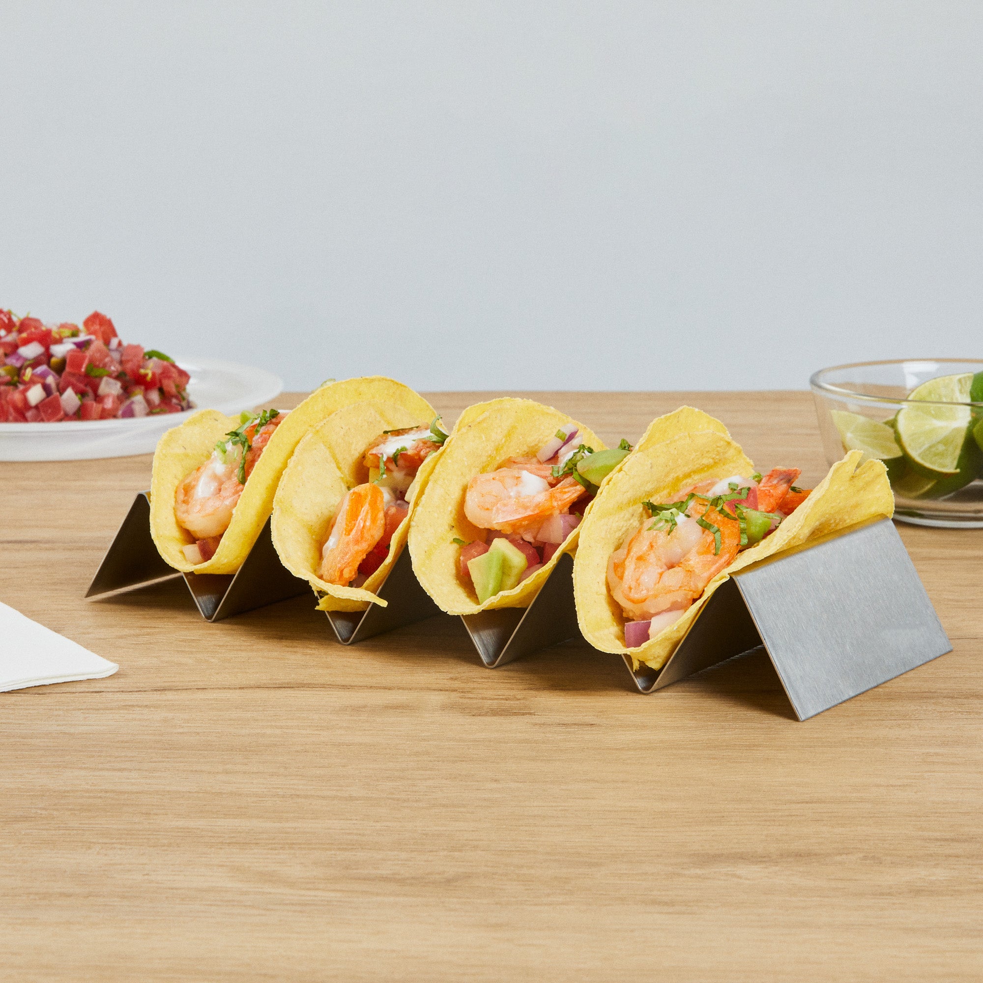 Met Lux Stainless Steel Quadruple Taco Holder - with 4 or 5 Compartments - 10 3/4" x 4" x 1 1/2" - 1 count box