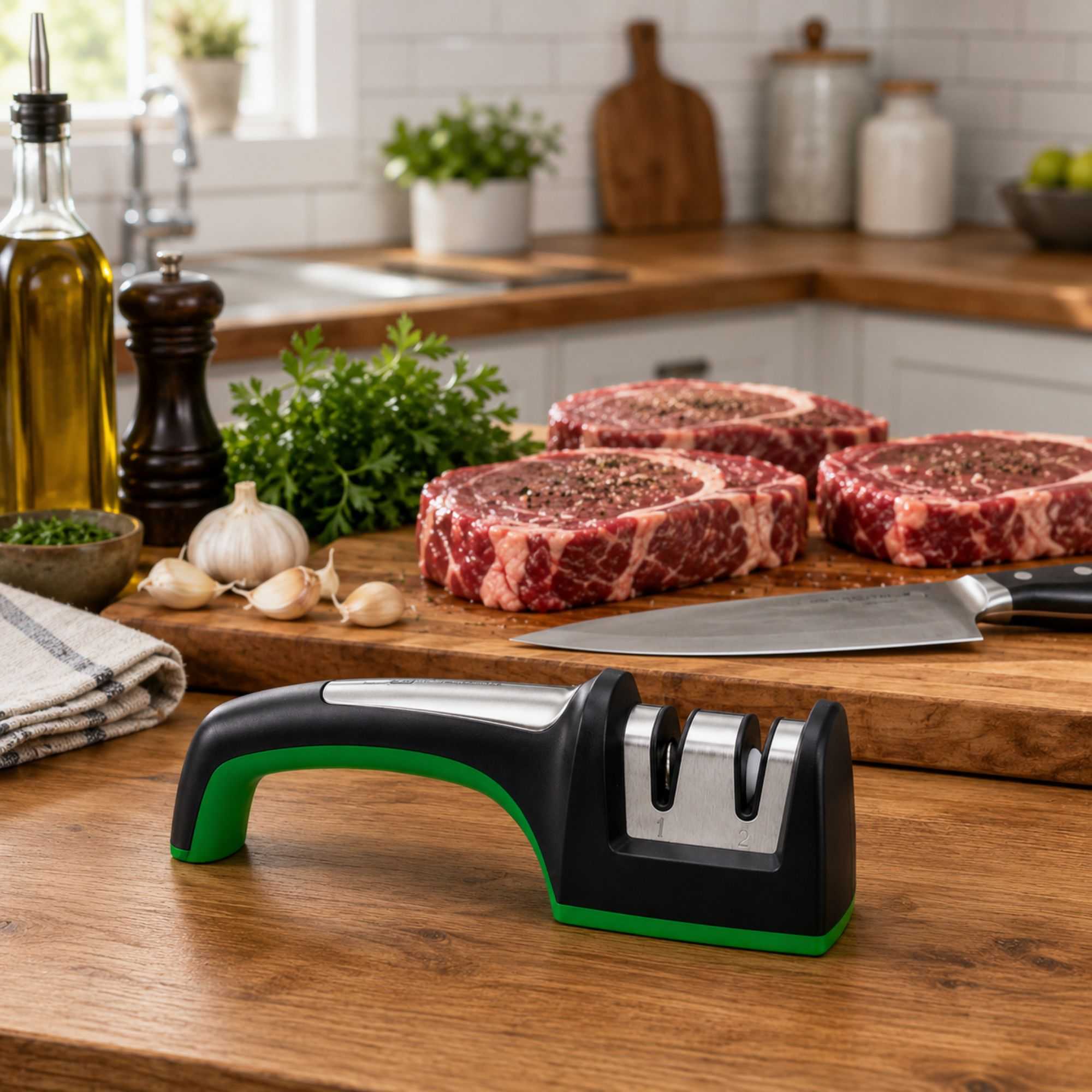Kitchen tek Commercial Knife Sharpener - Diamond Edge, Manual Tabletop Design - 7 3/4" x 2" x 2 3/4" - 1 count box