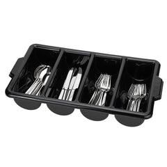 RW Clean Black Plastic Cutlery Box - 4 Compartments, with Handles - 22