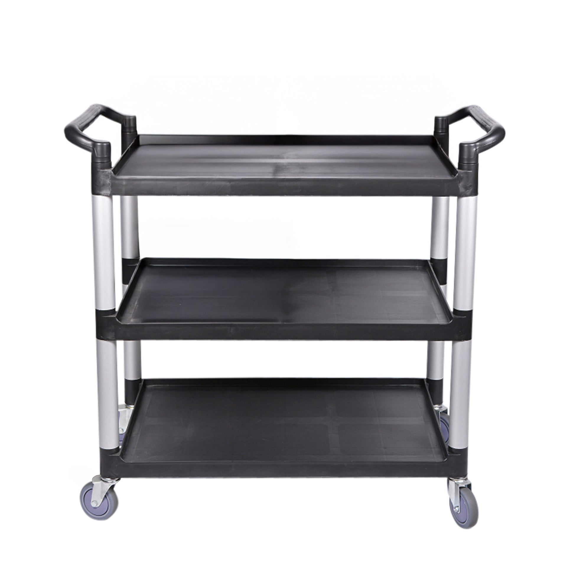 RW Clean Black Plastic Large Heavy-Duty Rolling Utility Cart - 3 Shelves - 40 1/4" x 19 3/4" x 37 3/4" - 1 count box