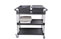 RW Clean Black Plastic Large Heavy-Duty Rolling Utility Cart - 3 Shelves - 40 1/4