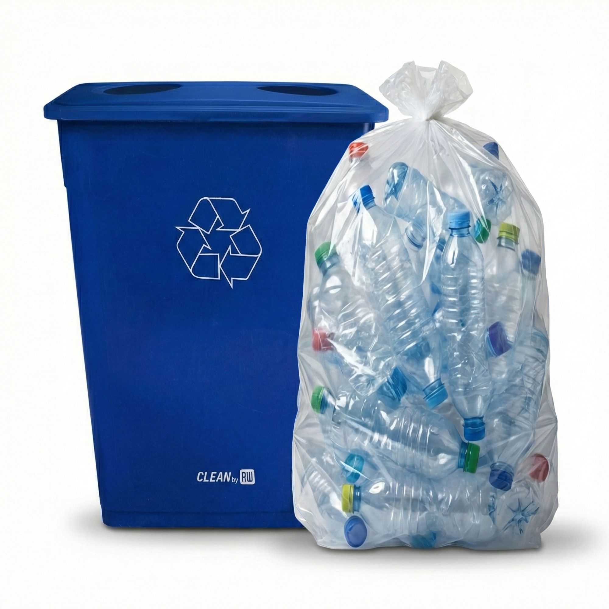 RW Clean Blue Plastic Recycling Trash Can Lid - Fits 23 gal Slim Trash Can - 22" x 11 1/2" x 3" - 1 count box