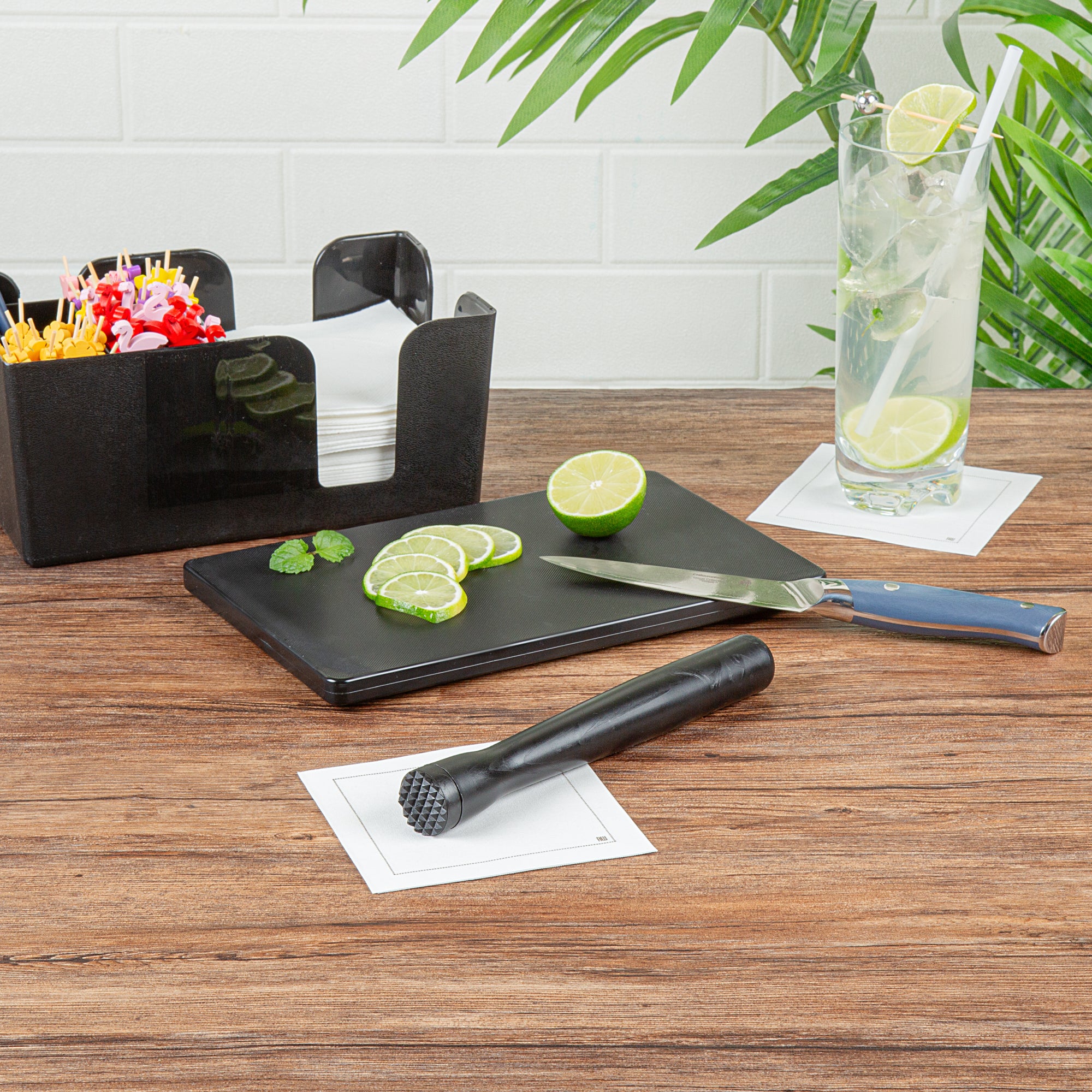Bar Lux Black Plastic Cocktail Muddler - Tenderizer Head - 8 1/4" x 1" x 1" - 1 count box