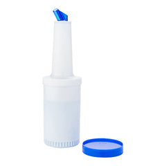 Bar Lux 1 qt Plastic Quick Pour Storage Container Bottle - with Blue Spout and Lid - 3 1/2