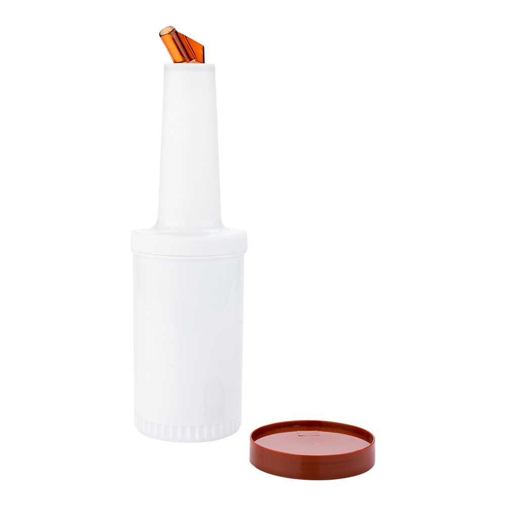 Bar Lux 1 qt Plastic Quick Pour Storage Container Bottle - with Brown Spout and Lid - 3 1/2" x 3 1/2" x 13" - 15 count box