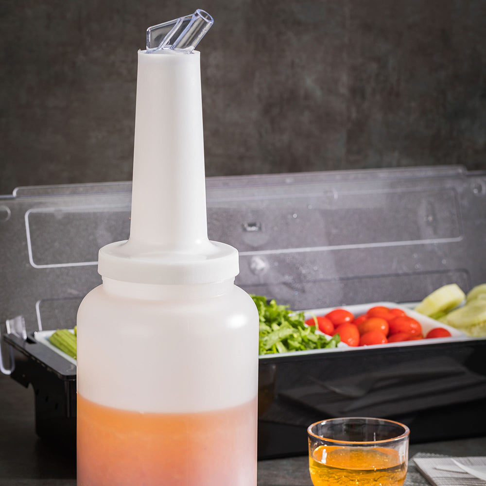 Bar Lux 2.5 qt Plastic Quick Pour Storage Container Bottle - with Clear Spout and Lid - 5" x 5" x 15" - 1 count box