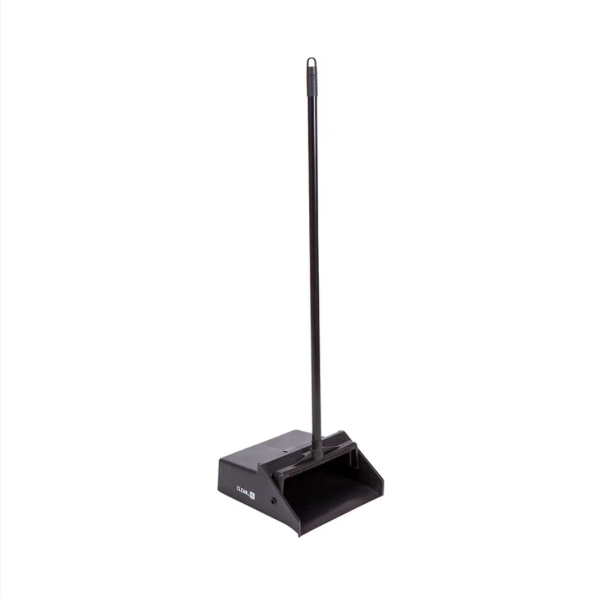 RW Clean Black Plastic Lobby Dustpan - with Handle, Broom Clip - 11 3/4" x 11" x 34" - 12 count box
