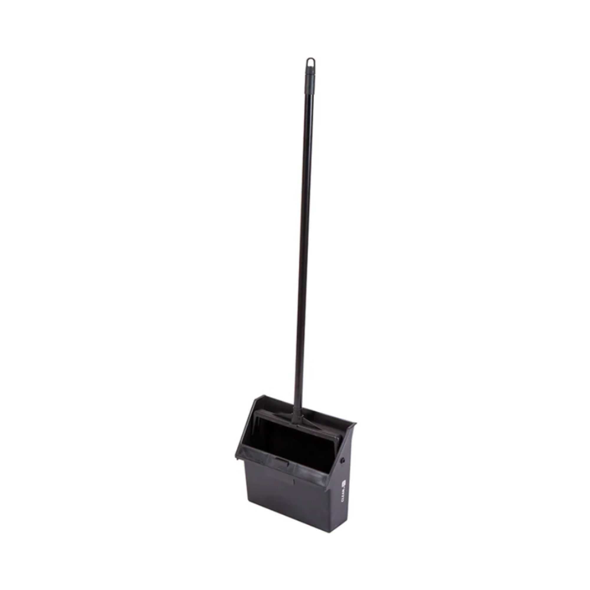 RW Clean Black Plastic Lobby Dustpan - with Handle, Broom Clip - 11 3/4" x 11" x 34" - 12 count box