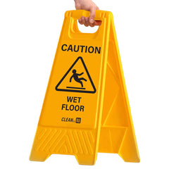 RW Clean Yellow Plastic Caution Wet Floor Sign - Double-Sided - 11 3/4