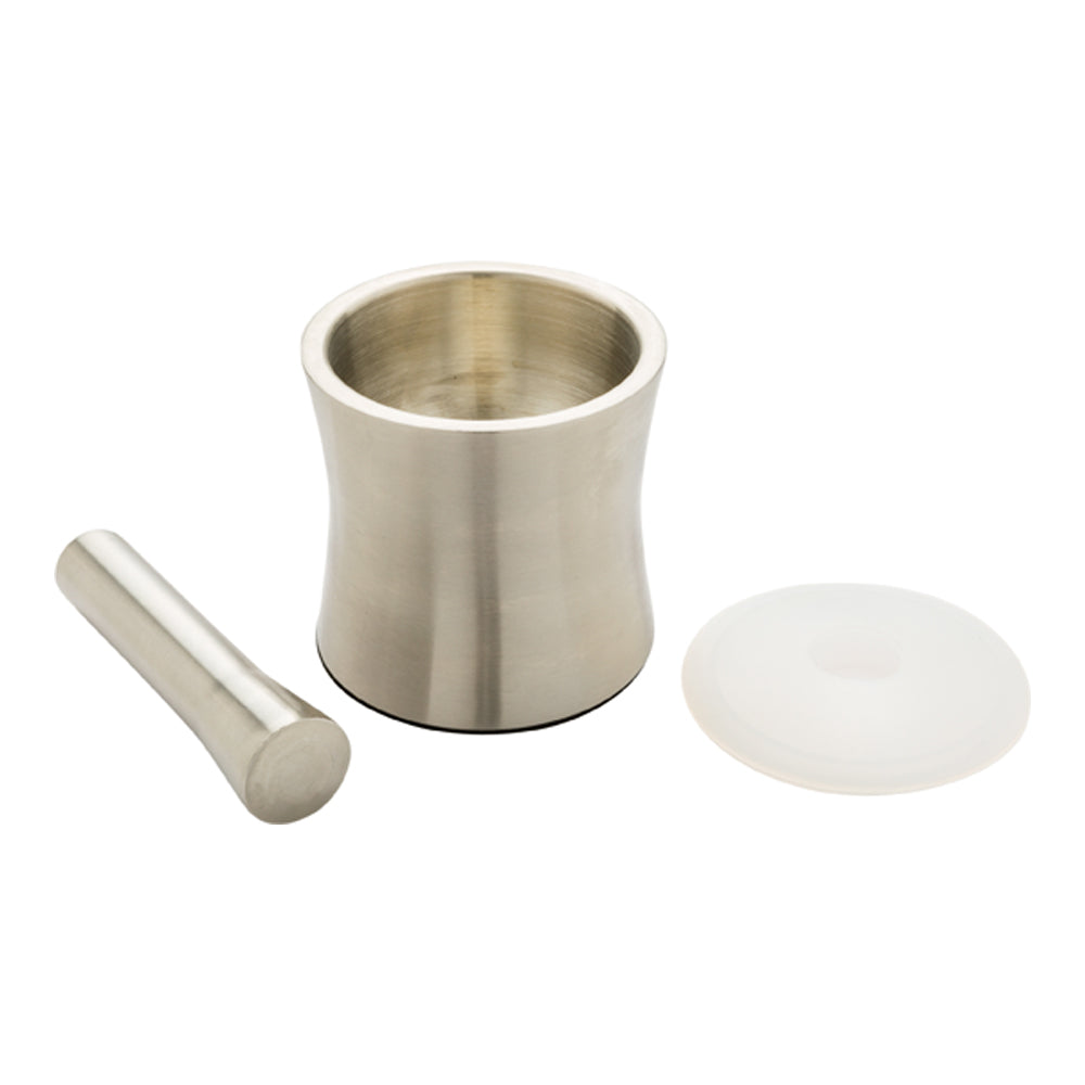 Met Lux 5" Stainless Steel Mortar and Pestle Set - Slip-Resistant, with Plastic Lid - 7" Pestle - 1 count box