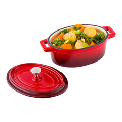 Met Lux 9 oz Oval Red Cast Iron Mini Casserole Dish - Enameled, with Stainless Steel Knob - 6