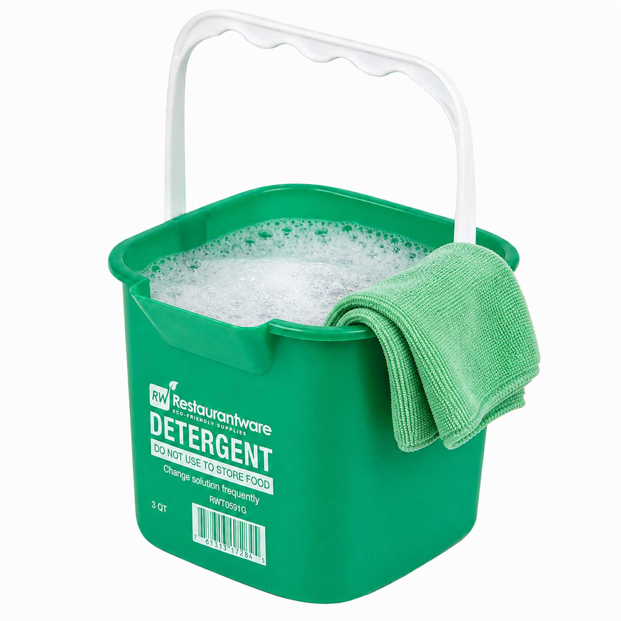 RW Clean 3 Qt Square Green Plastic Cleaning Bucket - with Plastic Handle - 7" x 6 3/4" x 6" - 1 count box