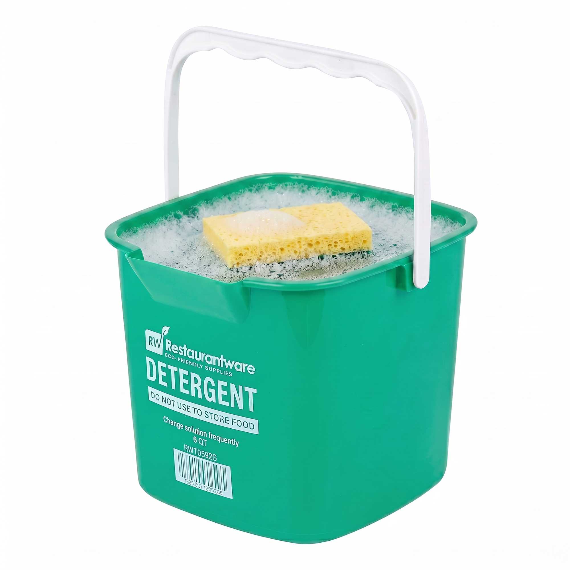 RW Clean 6 Qt Square Green Plastic Cleaning Bucket - with Plastic Handle - 8 1/2" x 8 1/2" x 7 1/4" - 1 count box
