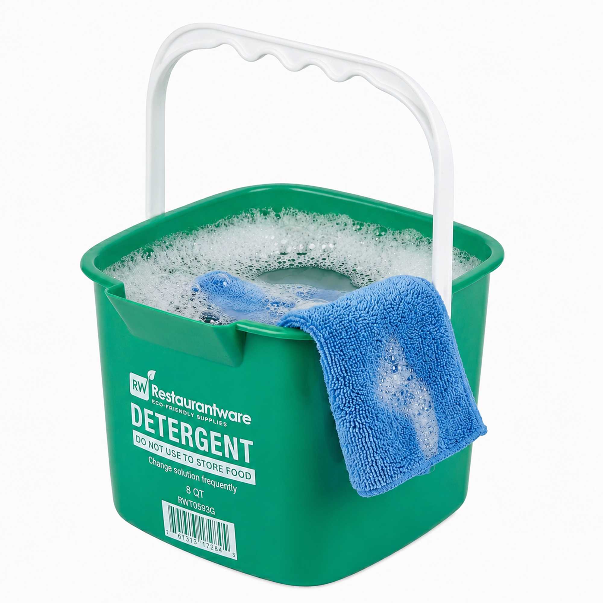 RW Clean 8 Qt Square Green Plastic Cleaning Bucket - with Plastic Handle - 9 3/4" x 9 3/4" x 7 1/2" - 1 count box