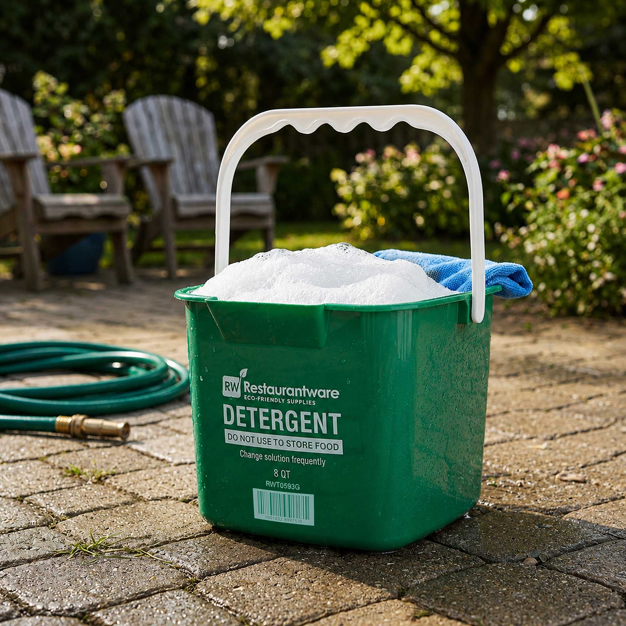RW Clean 8 Qt Square Green Plastic Cleaning Bucket - with Plastic Handle - 9 3/4" x 9 3/4" x 7 1/2" - 1 count box