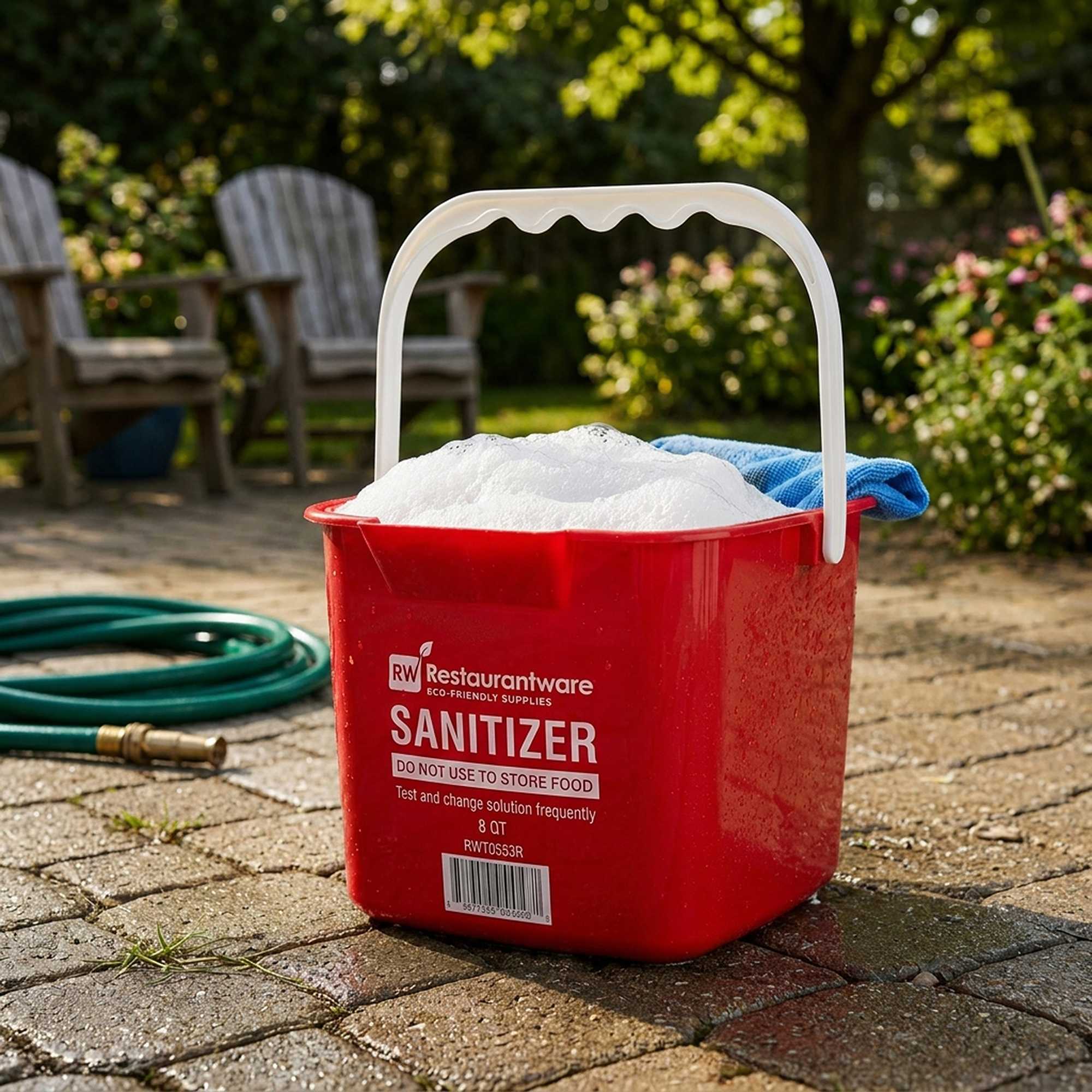 RW Clean 8 Qt Square Red Plastic Sanitizing Bucket - with Plastic Handle - 9 3/4" x 9 3/4" x 7 1/2" - 1 count box