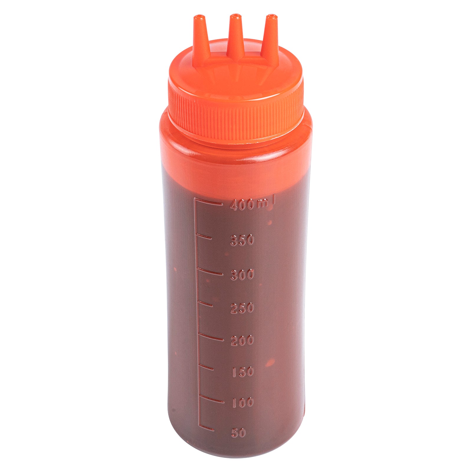 Sauce Tek 16 oz Red Plastic Ketchup Squeeze Bottle - with Triple Dispersion Tip - 6 count box