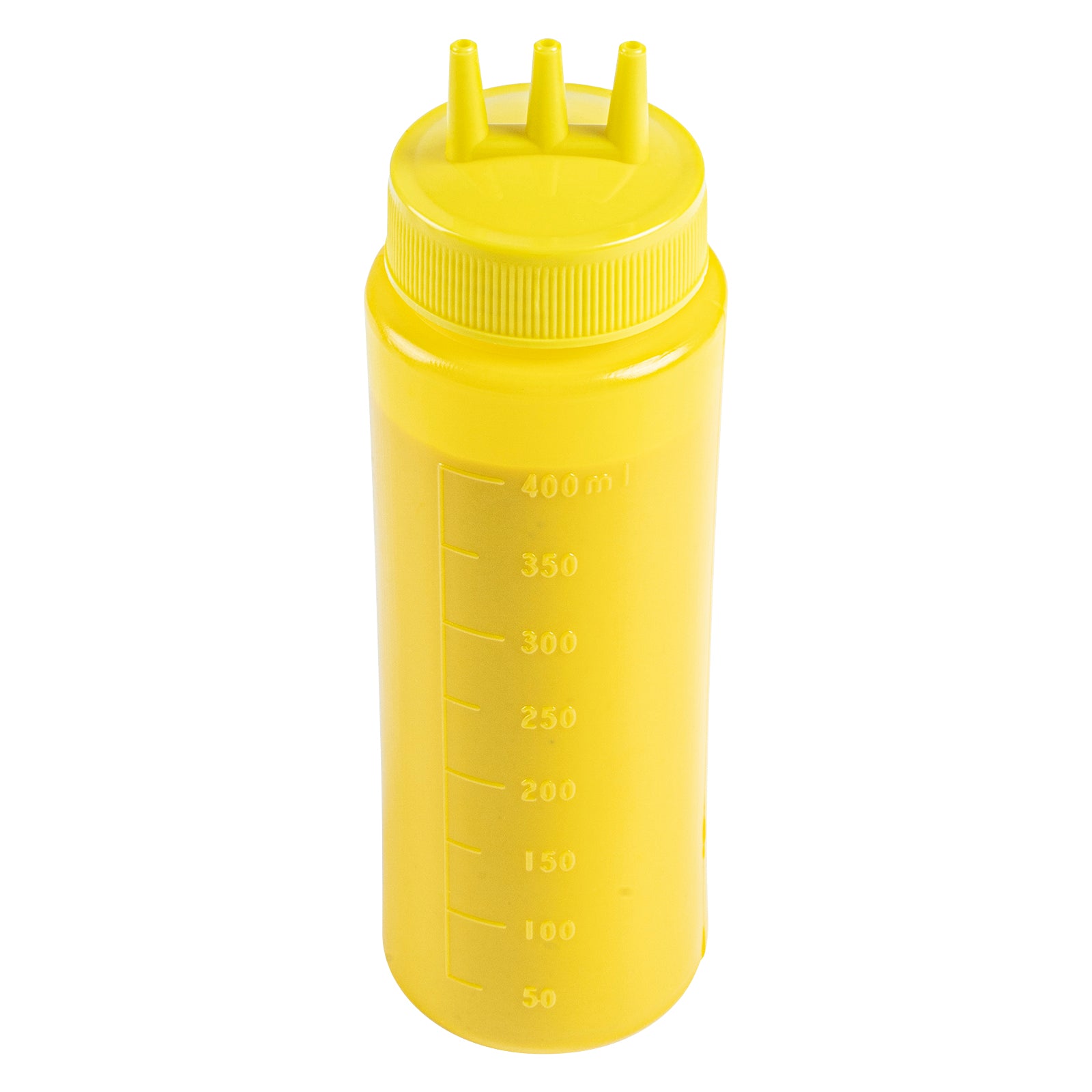 Sauce Tek 16 oz Yellow Plastic Mustard Squeeze Bottle - with Triple Dispersion Tip - 6 count box