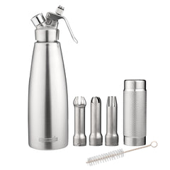 Whip Tek 1L Stainless Steel Professional Whipped Cream Dispenser - with 3 Decorator Tips - 1 count box