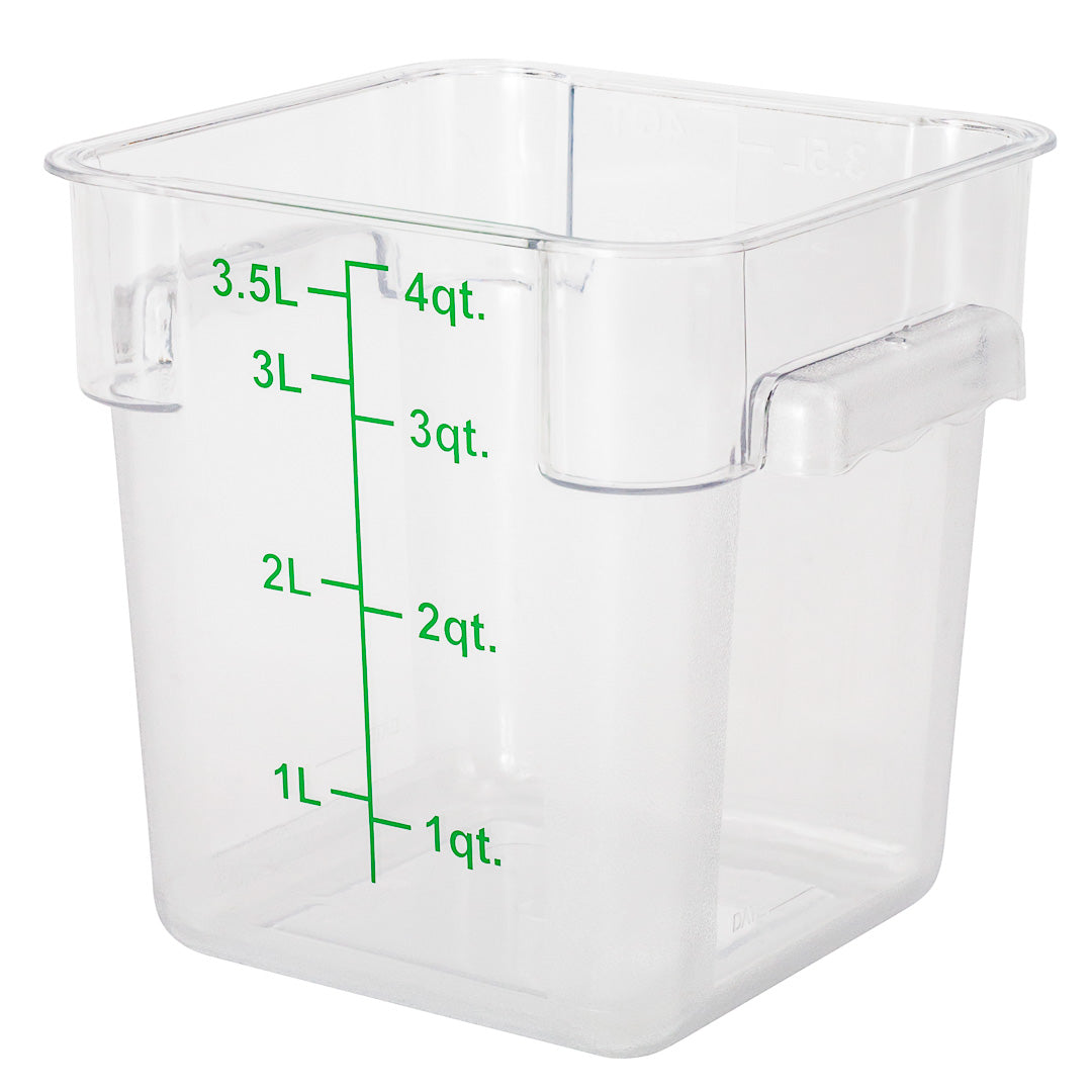 Met Lux 4 qt Square Clear Plastic Food Storage Container - with Green Volume Markers - 7" x 7" x 7 1/4" - 1 count box