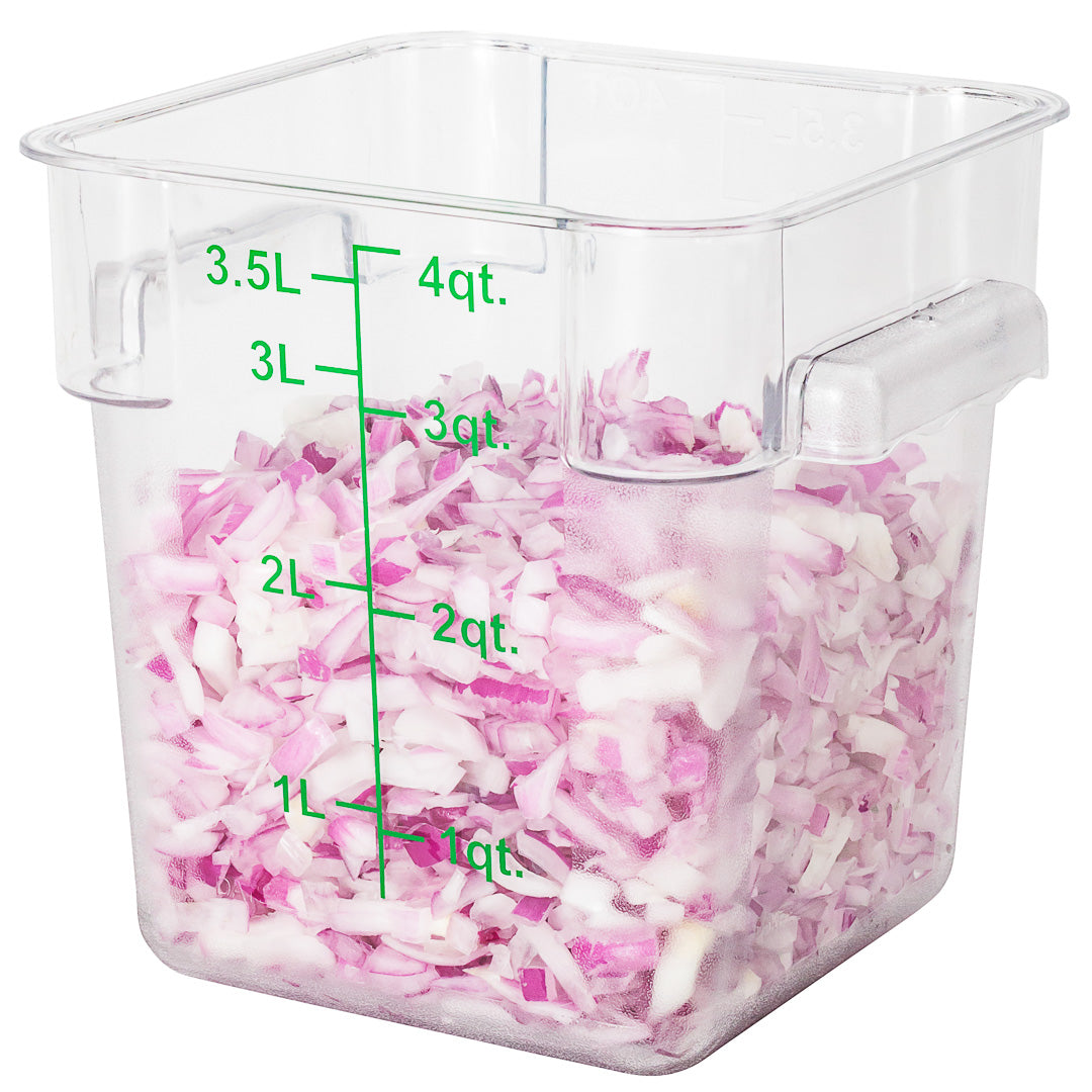 Met Lux 4 qt Square Clear Plastic Food Storage Container - with Green Volume Markers - 7" x 7" x 7 1/4" - 1 count box