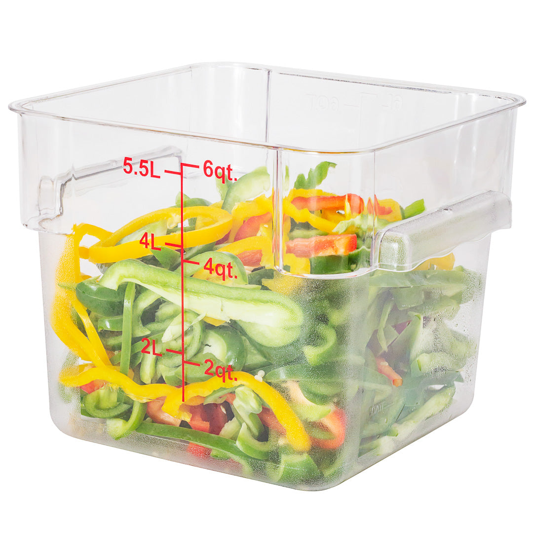 Met Lux 6 qt Square Clear Plastic Food Storage Container - with Red Volume Markers - 9" x 9" x 7 1/2" - 1 count box