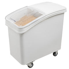 Met Lux 27 gal Rectangle White Mobile Ingredient Bin - with Lid - 29 1/2