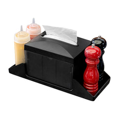 Black Plastic Tabletop Condiment Caddy / Interfold Napkin Dispenser - 7