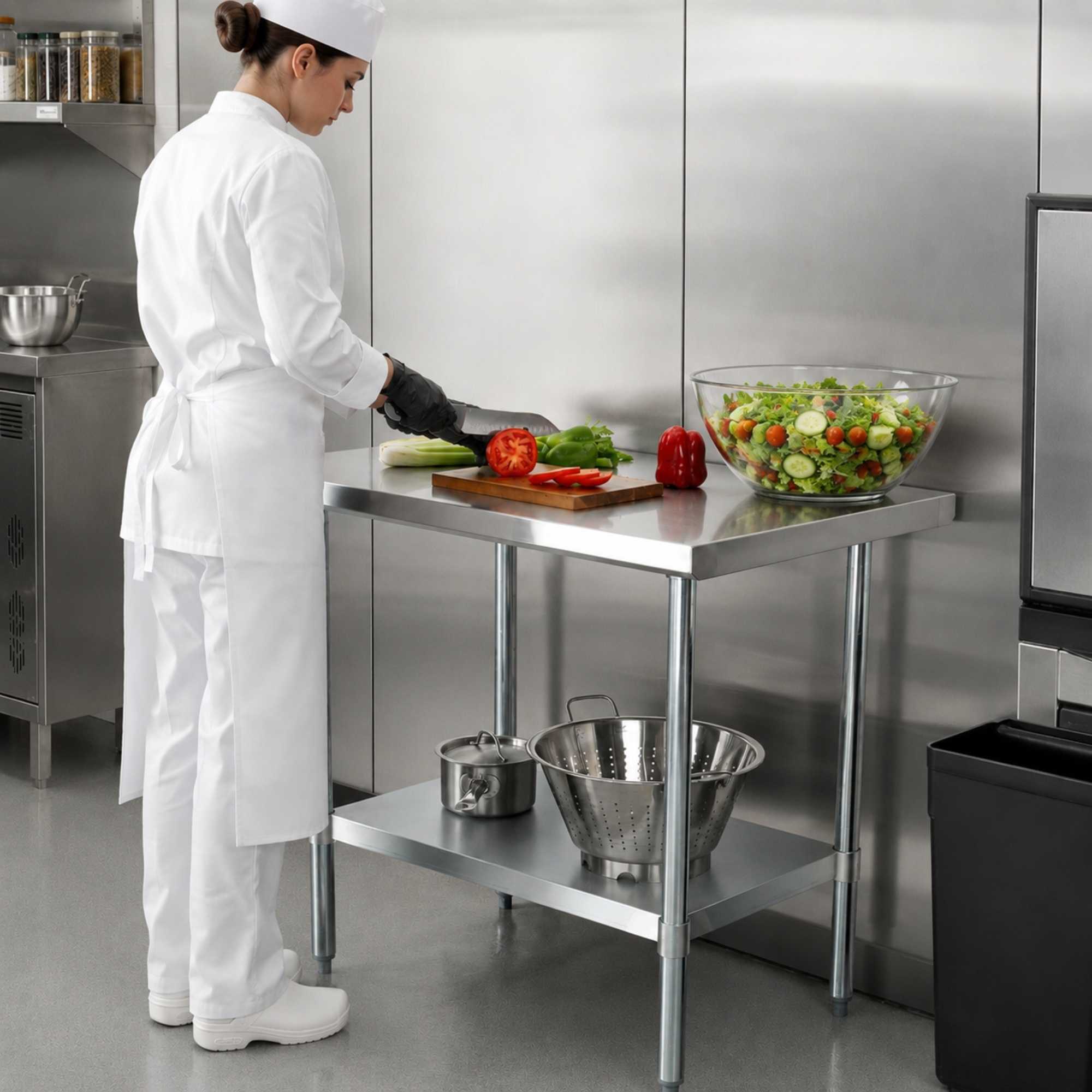 Kitchen Tek 18-Gauge 304 Stainless Steel Commercial Work Table - Heavy Duty, Galvanized Legs, Undershelf - 24" x 36" - 1 count box