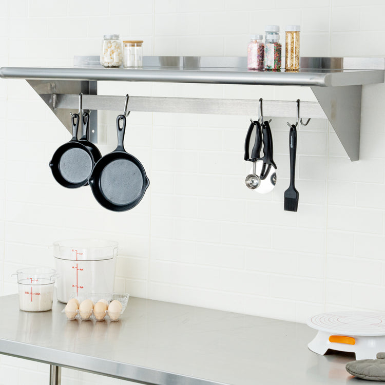 Kitchen Tek 430 Stainless Steel Wall Mounted Pot Rack with Shelf
