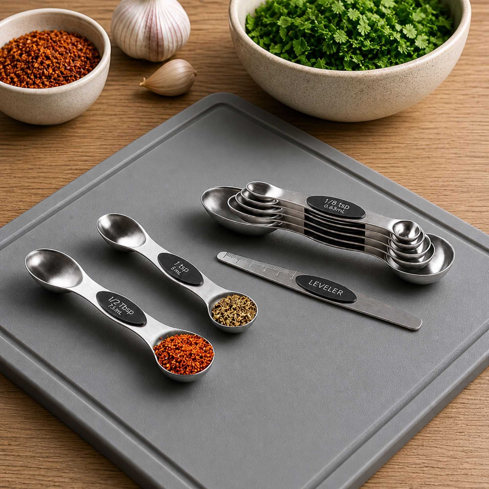Met Lux Black Stainless Steel Measuring Spoon Set - 8-Piece, Magnetic - 1 count box