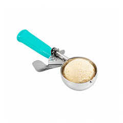 Met Lux 6.5 oz Stainless Steel #5 Portion Scoop - with Teal Handle - 10 count box