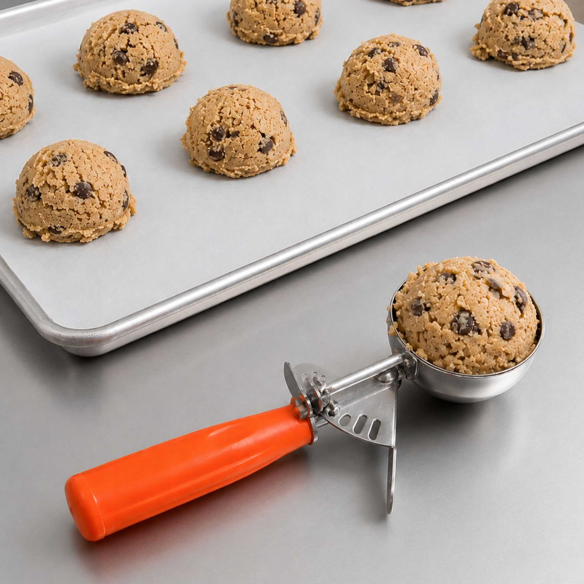 Met Lux 8 oz Stainless Steel #4 Portion Scoop - with Orange Handle - 1 count box
