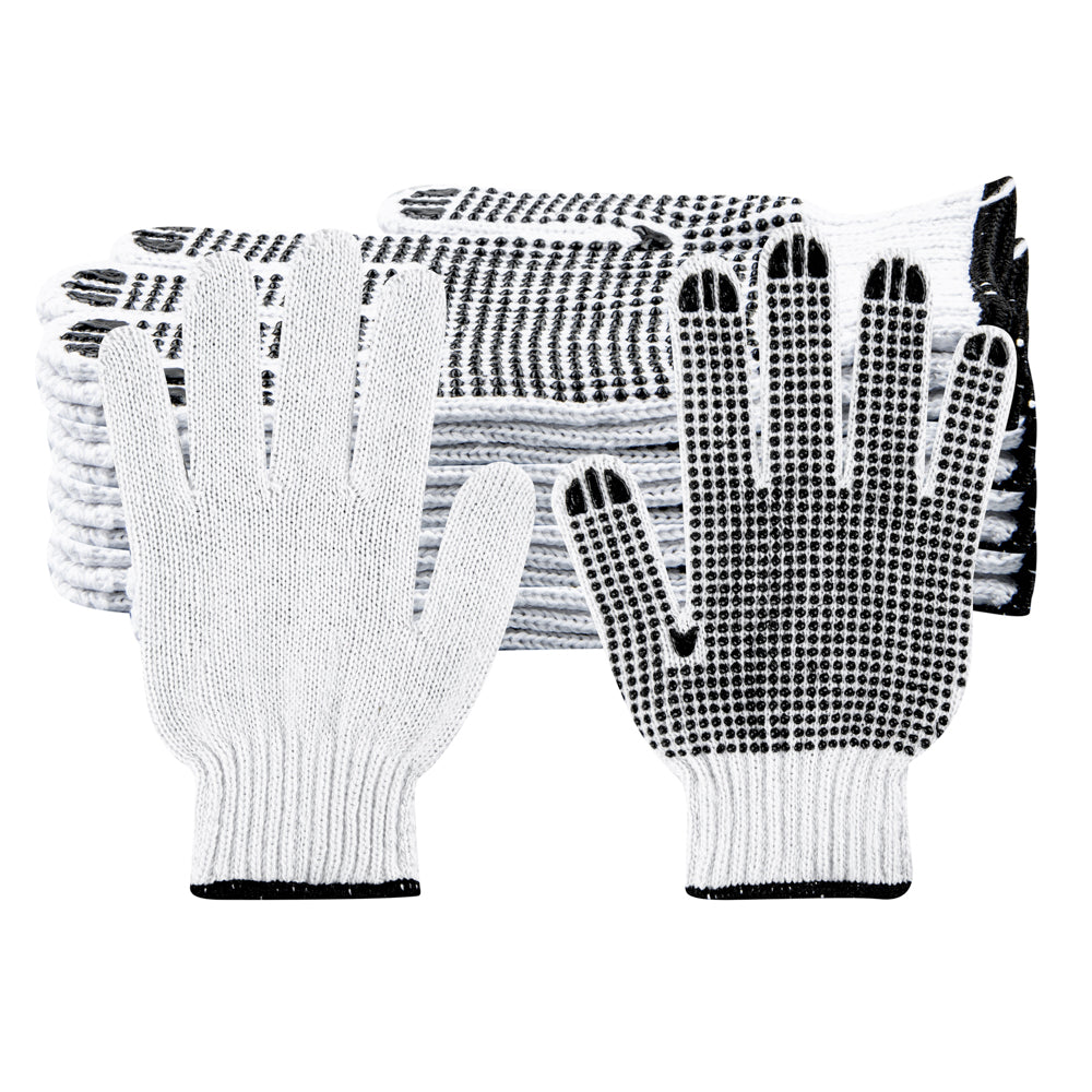 Chef 101 White Poly-Cotton Small Work Gloves - with Black PVC Dots - 8" x 5" - Pair - 6 count box