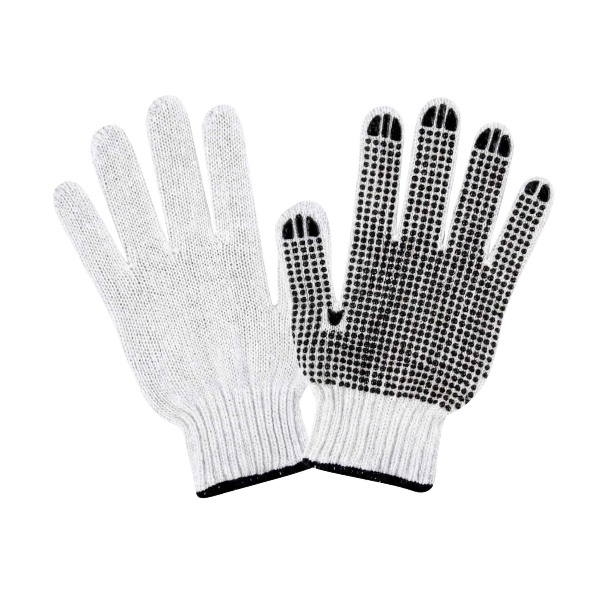 Chef 101 White Poly-Cotton Small Work Gloves - with Black PVC Dots - 8" x 5" - Pair - 6 count box