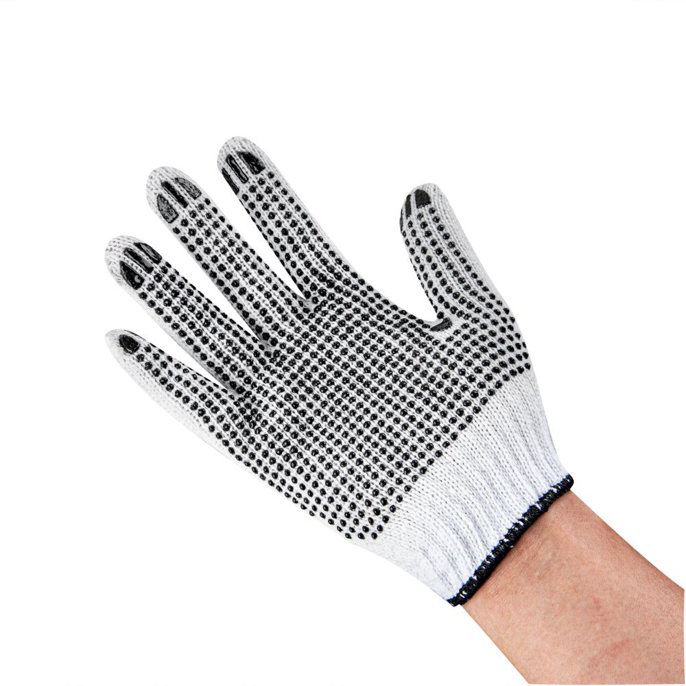 Chef 101 White Poly-Cotton Small Work Gloves - with Black PVC Dots - 8" x 5" - Pair - 6 count box