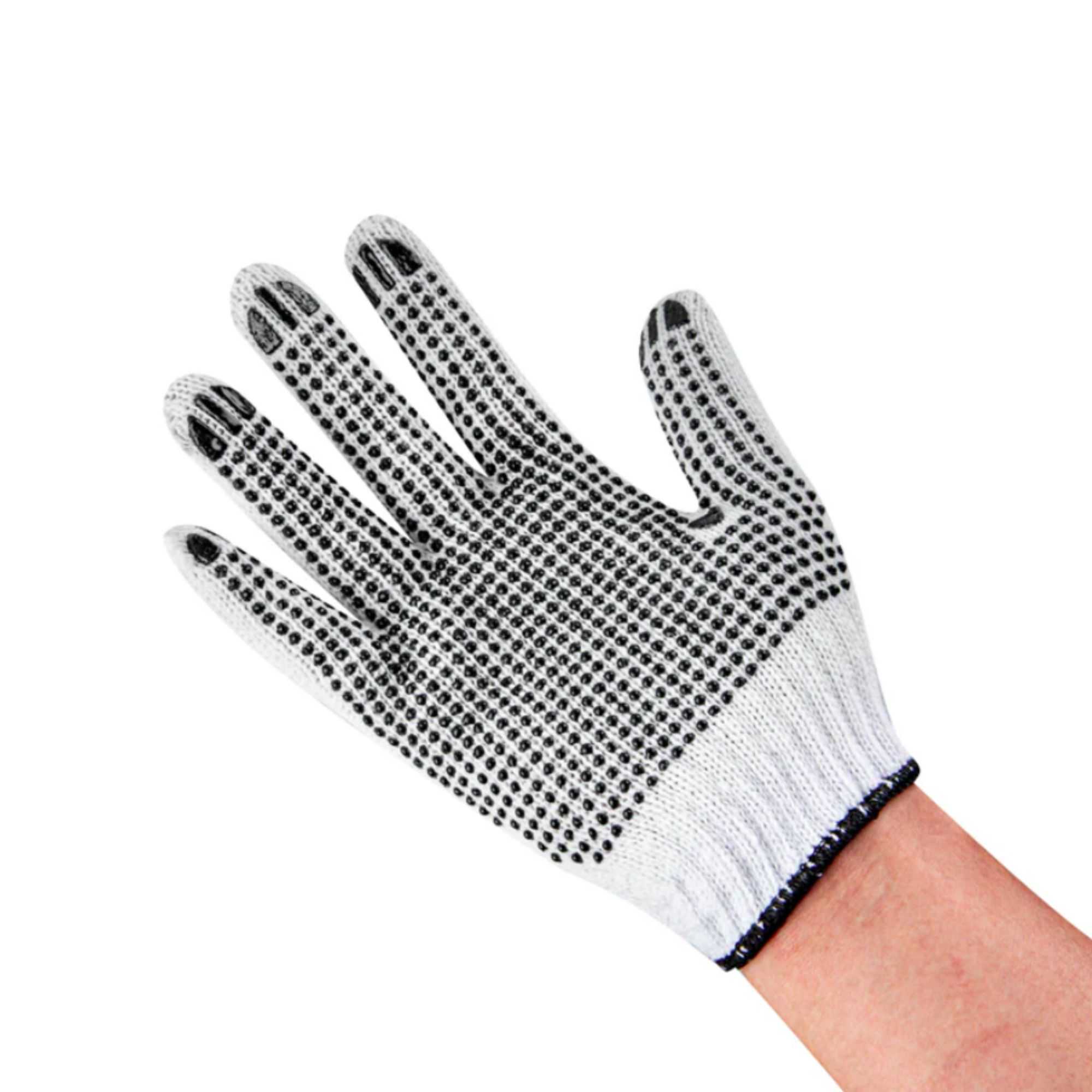 Chef 101 White Poly-Cotton Small Work Gloves - with Black PVC Dots - 8" x 5" - Pair - 6 count box