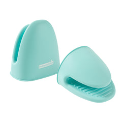 Comfy Grip Turquoise Silicone 2-Piece Mini Pot Holder Mitt Set - Heat-Resistant - 4 1/4