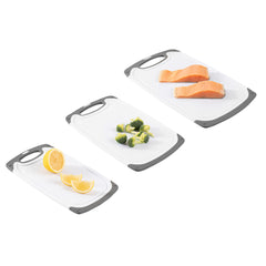 Comfy Grip White and Gray Plastic Cutting Board Set - Includes 3 Boards, with Juice Groove, Handle - 1 count box