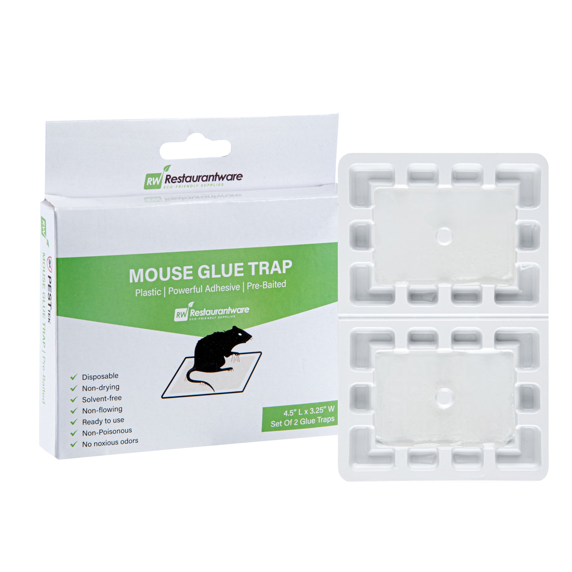 Pest Tek Plastic Mouse Glue Trap - Set of 2 - 4 1/2" x 3 1/4" x 1/2" - 1 count box