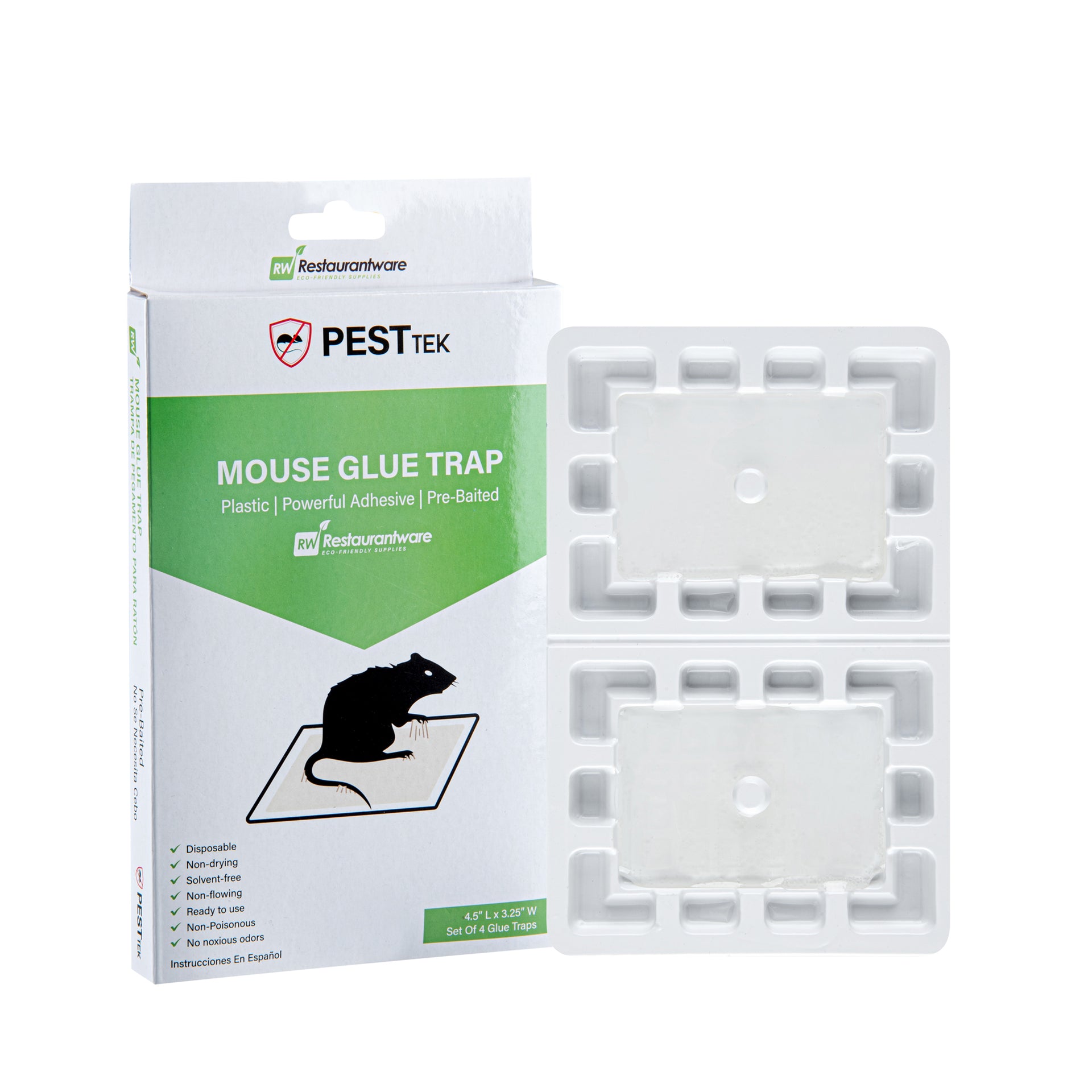 Pest Tek Plastic Mouse Glue Trap - Set of 4 - 4 1/2" x 3 1/4" x 1/2" - 1 count box